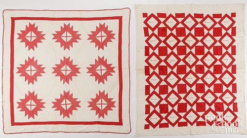 TWO RED AND WHITE PIECED