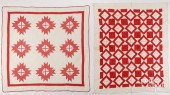 TWO RED AND WHITE PIECED QUILT