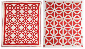 TWO RED AND WHITE PIECED QUILT