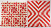 TWO RED AND WHITE PIECED QUILT
