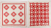 TWO RED AND WHITE PIECED QUILT