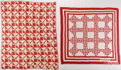 TWO RED AND WHITE PIECED QUILT