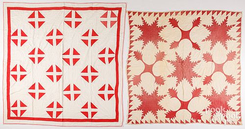 TWO RED AND WHITE QUILTSTwo red and