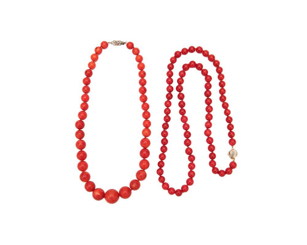 TWO RED CORAL NECKLACESTwo Red