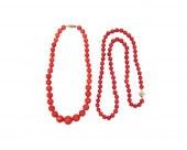 TWO RED CORAL NECKLACESTwo Red