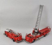 TWO RED PAINTED TOY FIRE TRUCK