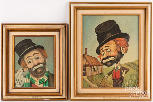 TWO RED SKELTON SIGNED CLOWN