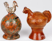 TWO REDWARE CHICKEN BANKS, 19T