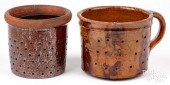 TWO REDWARE COLANDERS, 19TH C.