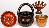 TWO REDWARE COLANDERS, 19TH C.