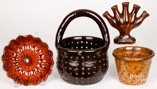 TWO REDWARE COLANDERS, 19TH C.Two