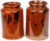 TWO REDWARE CROCKS, 19TH C.<br
