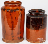 TWO REDWARE CROCKS, 19TH C.<br