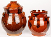 TWO REDWARE CROCKS, 19TH C.<br