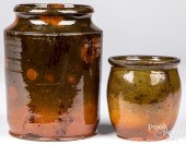 TWO REDWARE CROCKS, 19TH C.Two