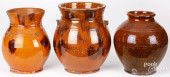 TWO REDWARE CROCKS AND A PITCH