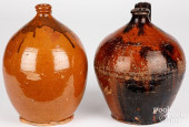 TWO REDWARE JUGS, 19TH C.<br>T