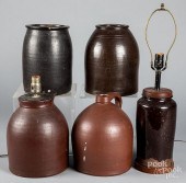 TWO REDWARE LAMPS, ETC.Two red