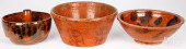 TWO REDWARE MIXING BOWLS AND A