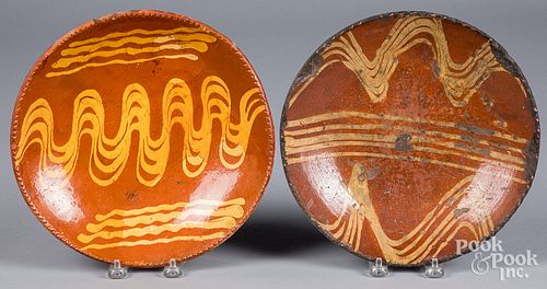 TWO REDWARE PLATES, 19TH C.Two