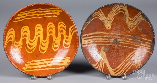 TWO REDWARE PLATES, 19TH C.Two