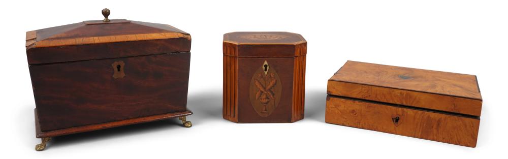 TWO REGENCY INLAID MAHOGANY TEA