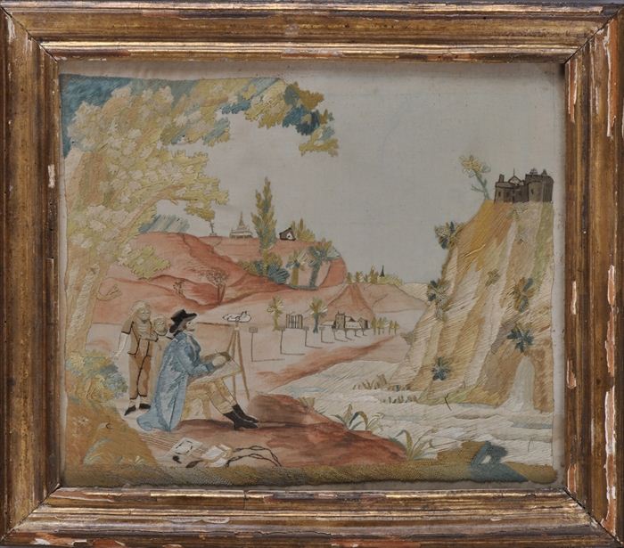 TWO REGENCY SILKWORK PICTURES
