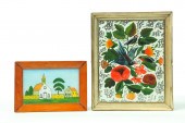 TWO REVERSE GLASS PAINTINGS.