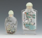Two Reverse Painted Glass Snuf