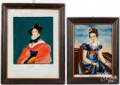 TWO REVERSE PAINTING ON GLASS