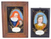 TWO REVERSE PAINTINGS ON GLASS