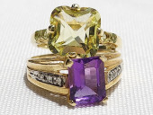TWO RINGS: 10K AMETHYST & DIA,