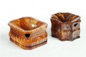 TWO ROCKINGHAM SPITTOONS.  Ame