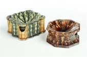 TWO ROCKINGHAM SPITTOONS.  Ame