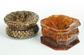 TWO ROCKINGHAM SPITTOONS.  Rou