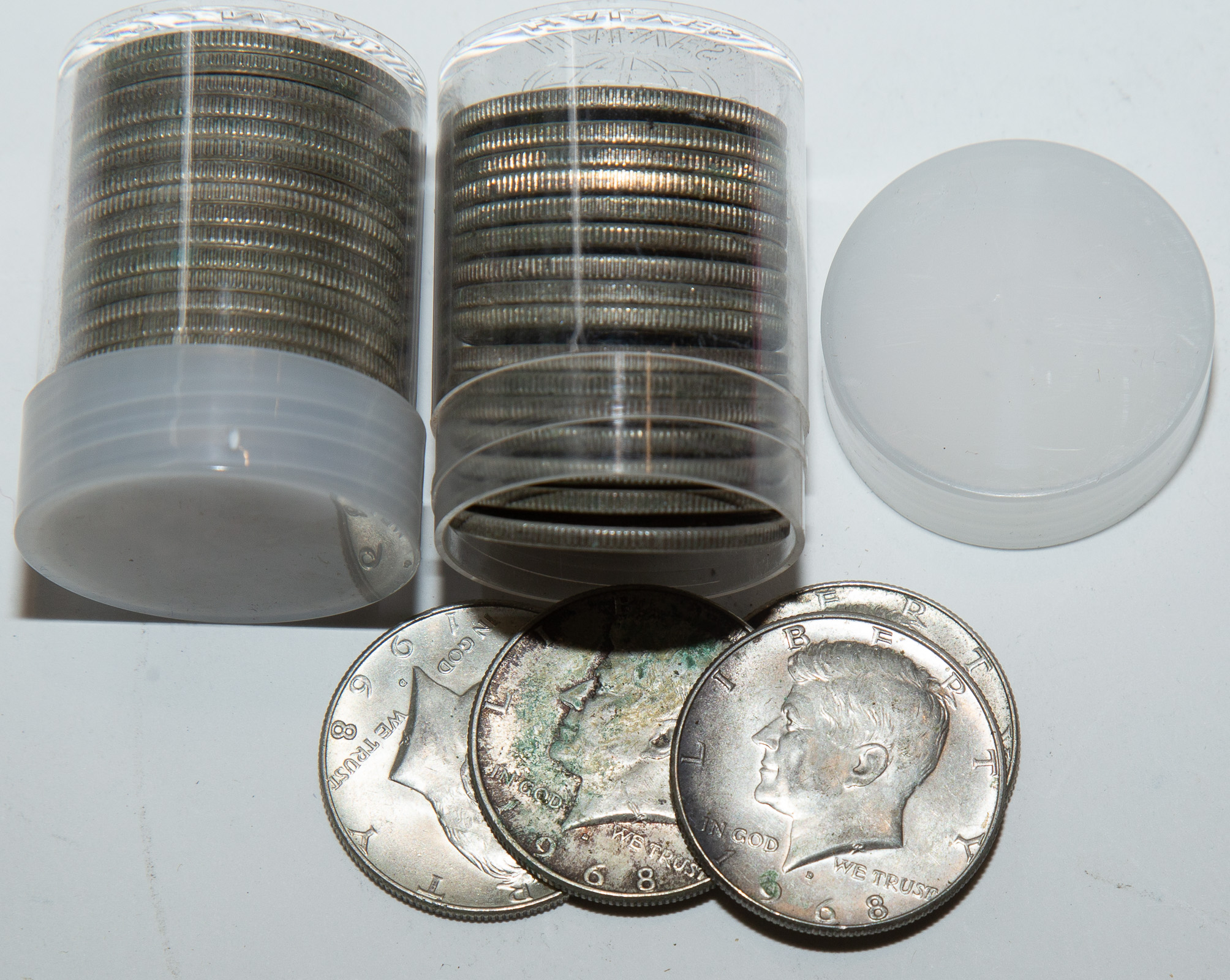 TWO ROLLS JFK 40% SILVER HALVES .