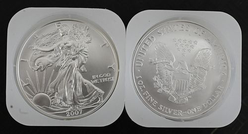 TWO ROLLS OF 20-2007 1OZ SILVER
