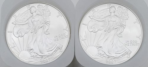 TWO ROLLS OF 20-2007 1OZ SILVER