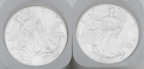 TWO ROLLS OF 20-2007 1OZ SILVER