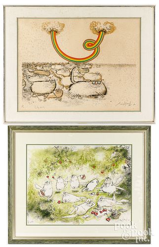 TWO RONALD SEARLE SIGNED
