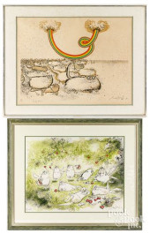 TWO RONALD SEARLE SIGNED LITHO