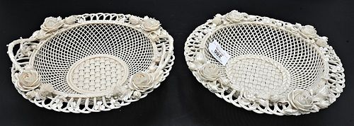 TWO ROUND BELLEEK BASKETS, EACH