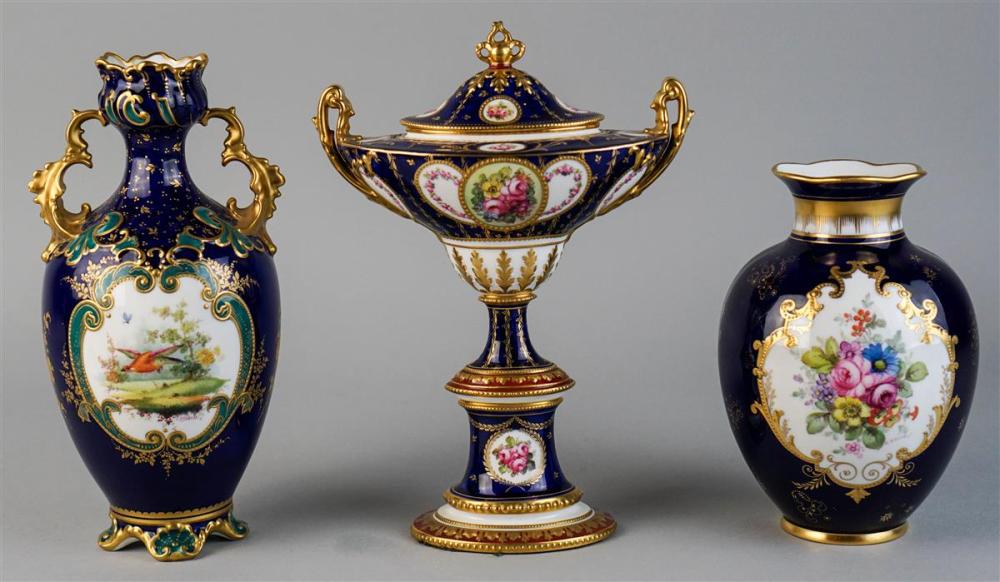 TWO ROYAL CROWN DERBY VASES AND A