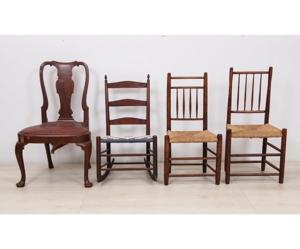 Two rush seat side chairs, 35"h x