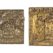 Two Russian Brass Oklad Icons: