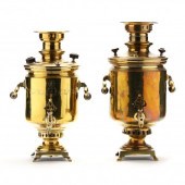 TWO RUSSIAN BRASS SAMOVARS  La