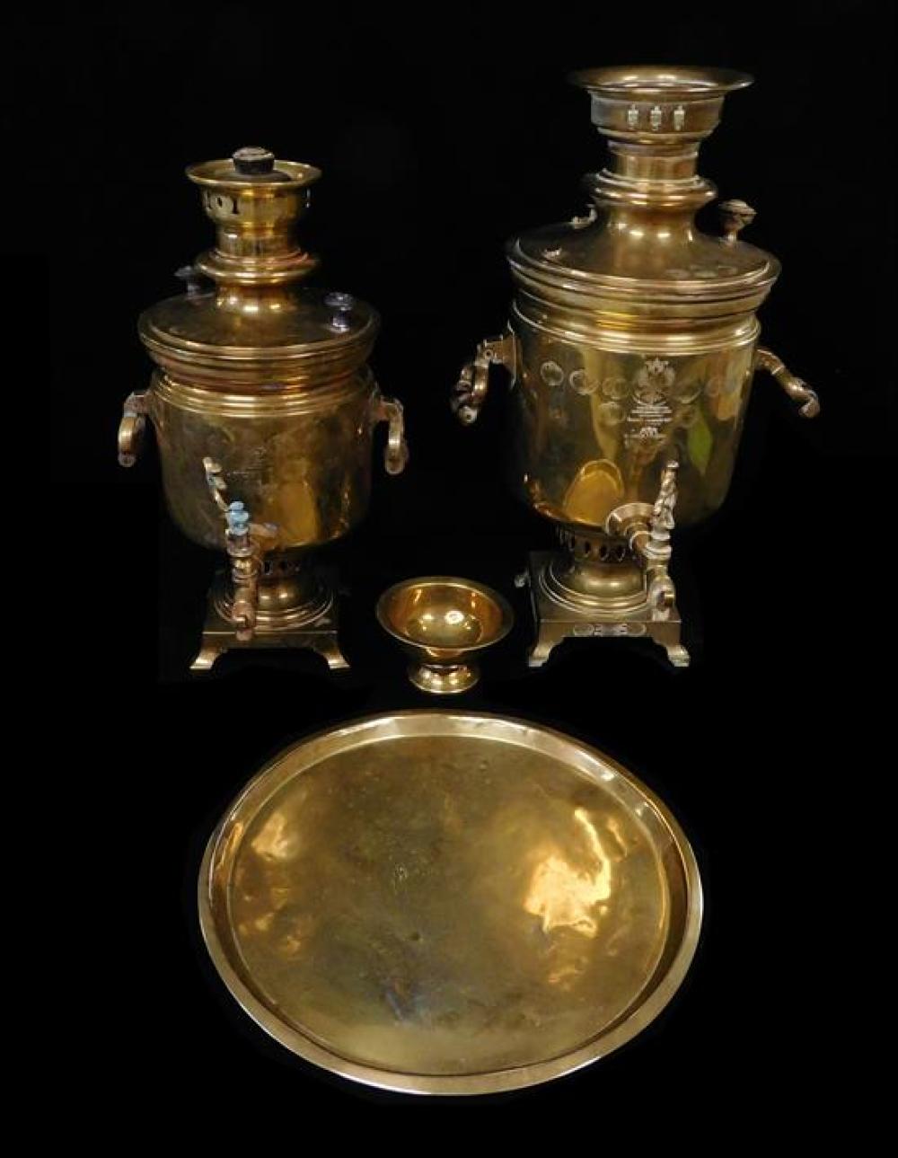 TWO RUSSIAN BRASS SAMOVARS, LATE
