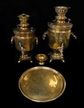 TWO RUSSIAN BRASS SAMOVARS, LA