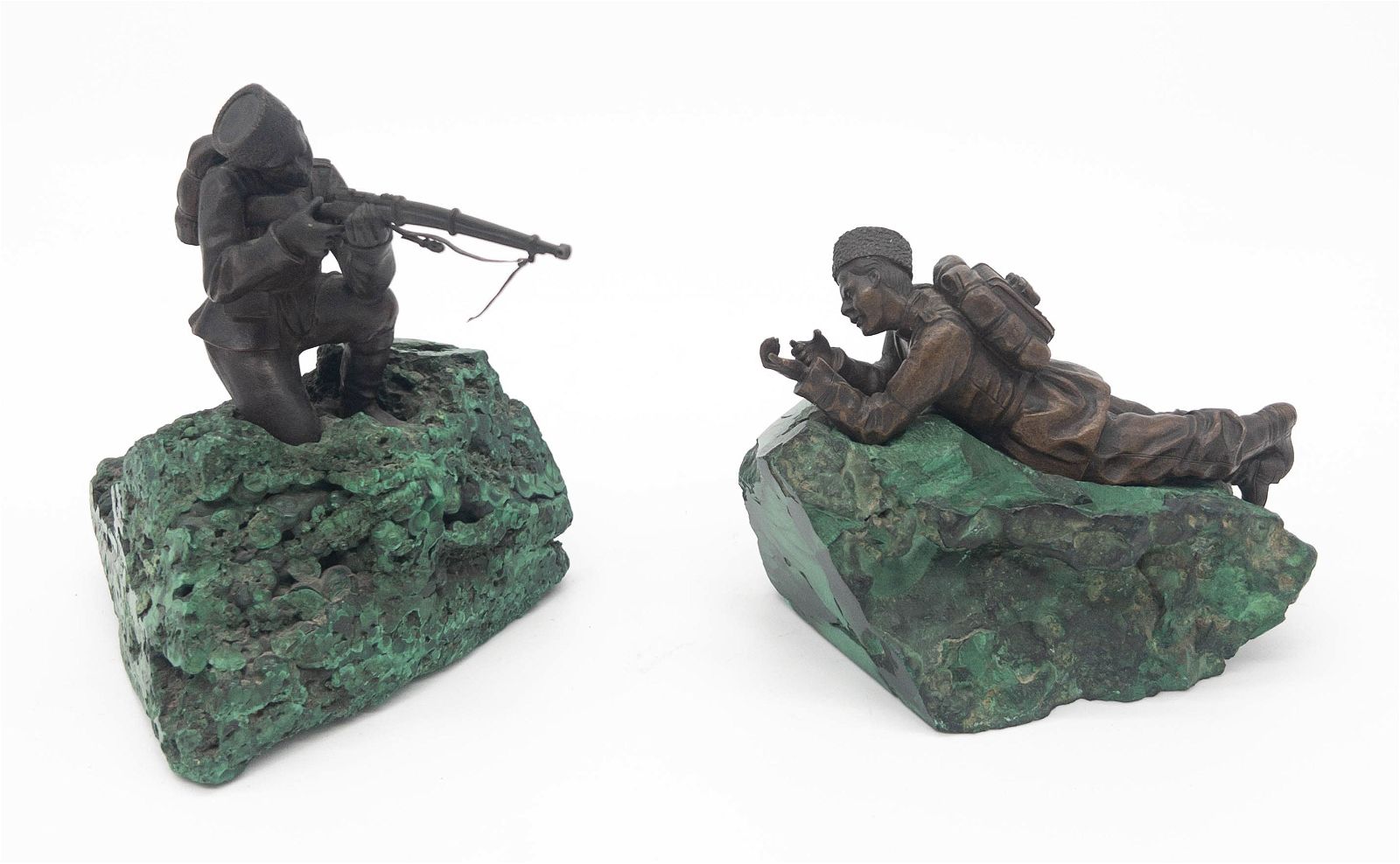 TWO RUSSIAN BRONZES ON MALACHITE