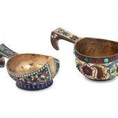 Two Russian Enameled Silver Ko